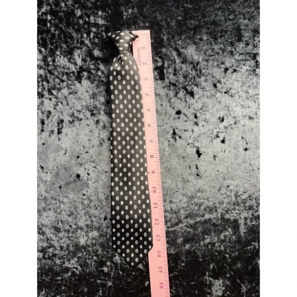 Boys Clip-On Tie Black Blue Silver Polka Dot 13